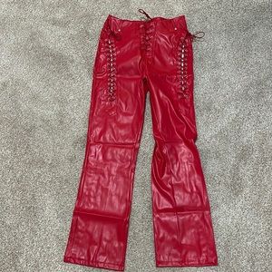 Red Lace Up Leather Trousers